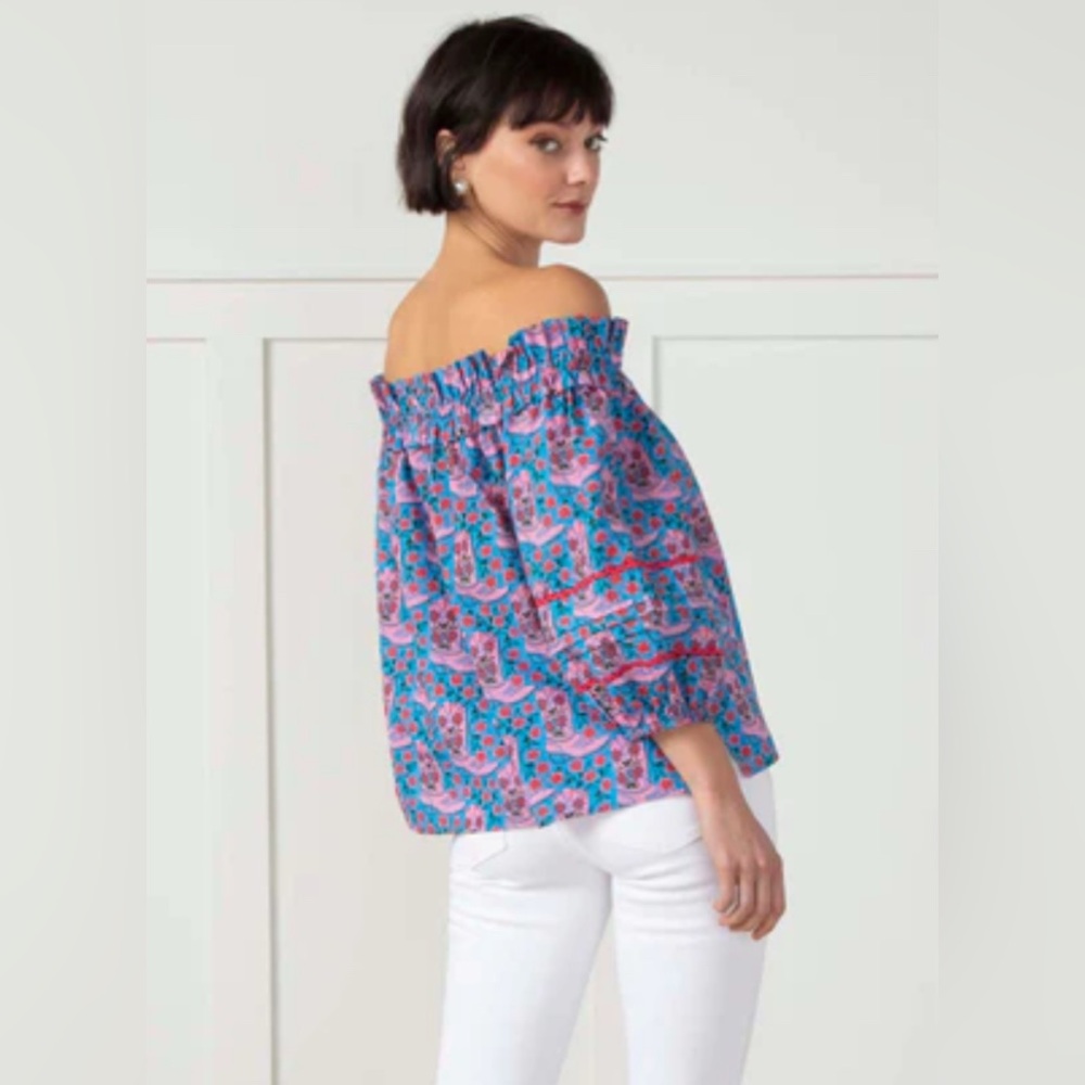 Printfresh Rhinestone Cowgirl Off Shoulder Sweet Sunrise Blouse Large NWT - Picture 2 of 6
